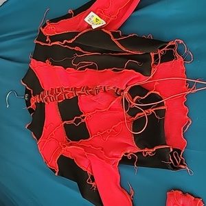 Red and Black Long Sleeve Cropped Sweater
